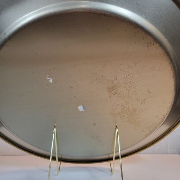 VINTAGE Stoyke Tray Platter 19" Round Red White Chicken Metal Mid Century 60s - Picture 3 of 16